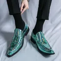 Men's iridescent teal loafers with snake scale pattern and decorative colorful studs - 34 / Green