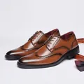 Klassische braune Brogue Derby-Schuhe aus Leder für Herren mit feiner Flügelkappe - 38 / Brogue-Schuhe (3183-8) / Dunkelbraun