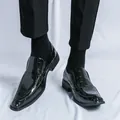 Black patent leather loafers with crocodile embossing and sleek pointed toe for men - 37 / Pointed Toe Loafer Shoes (5527) / Black