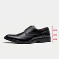 Men's black leather wingtip Brogue shoes with hidden height increasing design - 38 / Black (6cm Height Increasing)