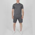 Men's casual two-piece summer sports set featuring a gray short-sleeve t-shirt and shorts - Dark Gray