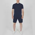 Men's two-piece summer casual set with navy blue short-sleeve T-shirt and shorts. - Navy Blue