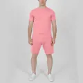 Men's summer casual two-piece short sleeve t-shirt and shorts set in solid pink color - Pink
