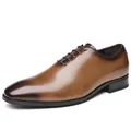 Zapatos Oxford clásicos de cuero marrón pulido para hombre con cordones elegantes. - Marrón