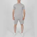 Men's summer casual sports set with grey short-sleeve T-shirt and matching shorts - Light Gray