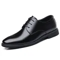 Classic black leather business dress shoes for men, perfect for weddings and formal events - Black