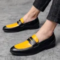 Chaussures en cuir pointues pour hommes à blocs de couleurs jaune et noir, style élégant - 38 / Noir+Jaune