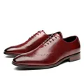 Men's burgundy brogue oxford shoes with handmade burnished wingtip detail. - 39 / Burgundy