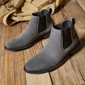 Premium men's grey suede Chelsea boots in genuine leather featuring British vintage style - 39 / Gray