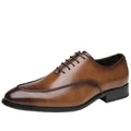 Elegant men's brown leather Oxford dress shoes featuring vintage braided texture detail - Brushed Brown
