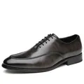 Vintage British style men's formal leather shoes in gradient dark grey and black finish - Brushed Grey