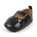 Scarpe primi passi principessa per neonata nere con suola morbida e fiori di pelle - 11cm (0-6m) / Stile Fiore 3D / Nero