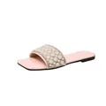 Elegant pink square-toe flat slides featuring intricate pearl and rhinestone patterns. - 36 / Pink
