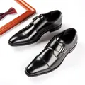 Elegant black genuine leather double monk strap dress shoes for business or weddings - 39 / Monk Strap Style (631) / Black