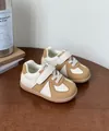 Toddler soft-sole sneakers in cream and tan suede with hook and loop straps - Size 30 (Inner Length 19cm) / Khaki