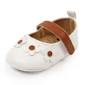 Scarpe da passeggio bianche da principessa per neonata con fiori e cinturino in pelle - 11cm (0-6m) / Bianco e Marrone (Stile fiore 3D)