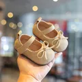 Gesteppte beige Baby-Mary-Jane-Schuhe mit Schleifendekor und weicher Sohle für Kleinkinder - Khaki