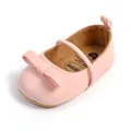 Scarpe da bambina rosa baby con fiocco e cinturino elastico variante morbida - 11cm (0-6m) / Modello a fiocco / Rosa con fiocco