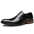 Classic men's black genuine leather Oxford shoes featuring elegant wood grain heel detail - 38 / Black