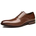 Elegant classic brown genuine leather men's Oxford dress shoe for formal business attire - 38 / Brown