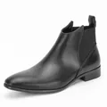 Side view of classic black leather Chelsea boots for men with elastic panels - 40 / Black