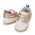 Comfortable white and metallic gold casual lace-up baby walking shoes for infants 0-1 year - Gold and White Patchwork (E-130)