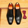 Chaussures Richelieu en cuir véritable noir faites main pour homme, style mariage - Noir