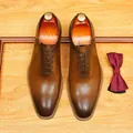 Chaussures Richelieu en cuir marron haut de gamme avec un bout pointu très élégant - Café