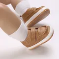 Brown woven texture baby shoes with soft soles and velcro closure for pre-walkers - Insole Length 11cm / Tan