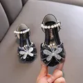 Elegante schwarze Mädchen Prinzessinnen Schuhe mit Strass-Schmetterling und Perlenriemen - 21-25 / 5 Paare / Schwarz