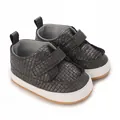 Classic dark brown woven baby boy pre-walker shoes with soft sole and velcro strap - Gray