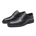 Classic black leather men's Derby shoes with brogue detailing and soft comfortable sole - 38 / Black