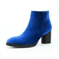 Stylish royal blue velvet ankle boot with black chunky heel for fashion-forward looks - 40 / Blue