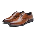 Classic brown leather men's dress shoes with lace-up oxford design and soft soles. - 38 / Brushed Brown