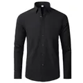 Vista dettagliata di una camicia nera elasticizzata da uomo senza stiro con colletto. - Taglia M / Top / Taglia 38 (LR-SMT001) / Nero