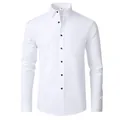 Vista ravvicinata di una camicia bianca a maniche lunghe con bottoni neri a contrasto. - Taglia M / Top / Taglia 38 (LR-SMT001) / Bianco