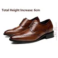 Classic brown leather brogue elevator shoes with 6cm hidden height increase for men - 39 / Height Increasing / Brown