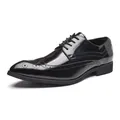 Polished black patent leather brogue derby shoes with classic wingtip perforated details - 39 / Black