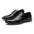 Classic black genuine leather wingtip brogue derby shoes for men's business dress wear - 38 / Standard Style / Black