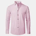 Camicia classica da uomo rosa chiaro a maniche lunghe con tessuto elasticizzato antipiega - Taglia M / Top / Taglia 38 (LR-SMT001) / Rosa