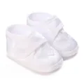 Detail shot of white soft-sole baby baptism shoes with an elegant embroidered anchor design. - Inner Length 9cm / K05 White