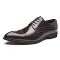 Classic dark brown patent leather brogue derby shoe with wingtip carving detail - 39 / Burnished Brown