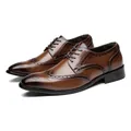 Men's brown leather brogue dress shoes for business office and formal weddings - 39 / Standard Style / Brown