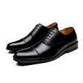 Premium black leather Oxford dress shoes with classic cap toe design for professional men - 38 / Black