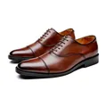Classic brown leather cap-toe Oxford dress shoes for men with vintage finish - 38 / Brown