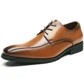 Classic men's brown leather Derby dress shoes with lace-up business formal design - 38 / Derby Shoes / Brown