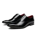 Zapatos Oxford clásicos de cuero negro para hombre con elegante acabado pulido para trajes - Negro (3004-2)