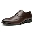 Professional men's dark brown brogue dress shoe with exquisite wingtip carving detail - Dark Brown