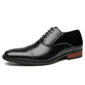 Black genuine leather men's oxford shoes featuring elegant brogue detailing for business. - 39 / Black