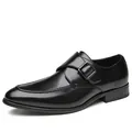 Classic black leather monk strap dress shoes for men in a polished British style - 39 / Black